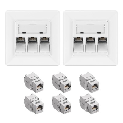 Set 2 Prize triple de retea RJ45 cu 4 mufe CAT 6A, Kwmobile, Alb, Metal, 54571.03.02 foto