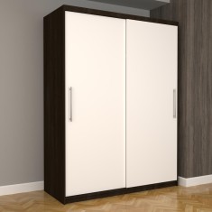 Dulap Dormitor Nova Eco 150 cm x 200 cm, fara oglinda, wenge cu usi glisante albe