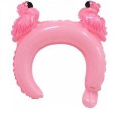 Balon din folie metalizata, flippy, tip coronita cu urechi, model flamingo, ambalaj individual, pai inclus, umflare cu aer sau heliu, 28 x 27 cm, roz