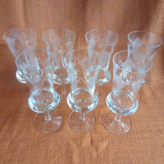 Lot de 7 pahare elegante cu picior pentru vin sau suc, semicristal gravat 20 cm