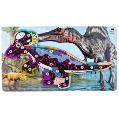 Puzzle dinozaur Pachycephalosaurus 3D incastru din lemn cu litere, 40x22 cm