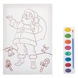 Set de Colorat de Craciun cu Canvas A4 Mos Craciun &amp; Acuarela - 3buc, CMCLASS