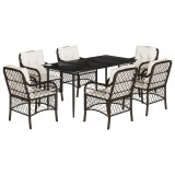 Set mobilier de gradina cu perne, 7 piese, maro, poliratan