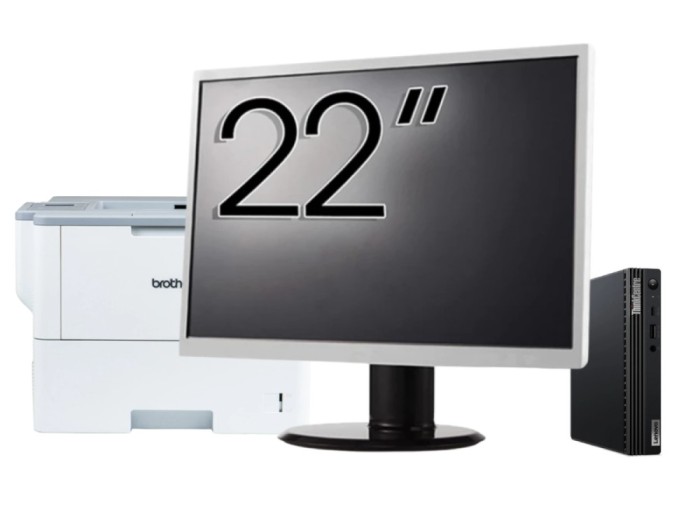 Pachet Calculator Second Hand Lenovo M80q Mini PC, Intel Core i5-10400T 2.00 - 3.60GHz, 16GB DDR4, 256GB SSD + Monitor 22&amp;quot; &amp; Imprimanta Brother H