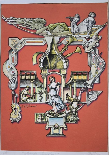 Tablou Tudor Banus - Muzica Ingerilor (Litografie originala)