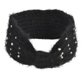 Bentită Păr Dama, Impletită, Nod, Perle Albe, Negru, Poliester