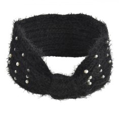 Bentită Păr Dama, Impletită, Nod, Perle Albe, Negru, Poliester