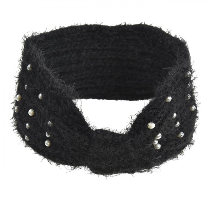 Bentită Păr Dama, Impletită, Nod, Perle Albe, Negru, Poliester