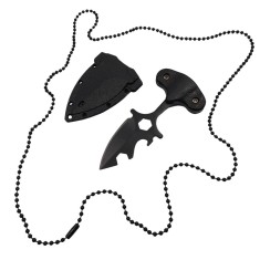 Cutit tactic de vanatoare DEPOX&reg;, Broken Trust, 8 cm, negru, teaca cu lant inclusa