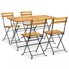 Set mobilier de exterior pliabil, 5 piese, lemn masiv de acacia