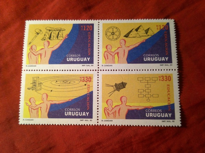 Bloc Uruguay 1991 - Congres Educatie , 4 val. in bloc