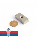 Magnet neodim bloc 40 x 20 x 10 mm cu gaură &icirc;ngropată D4,5 / D9,46