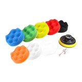 Set bureti pentru polisare auto 8 piese AMiO, 7 bureti polish 80 mm, blana de polisare, disc cu arici si adaptor M14 pentru bormasina, surubelnita