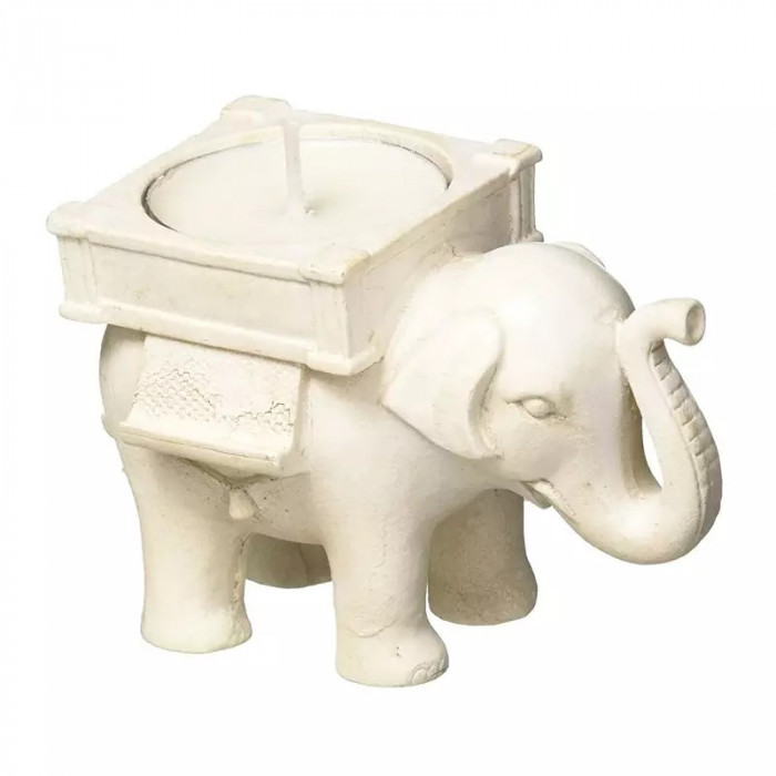 Suport pentru lumanare, model Elefantul norocos, Gonga&reg; Alb