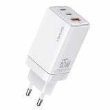 Cumpara ieftin Incarcator Priza 2x Type-C PD65W, USB-A 3A, Usams (US-CC180), White