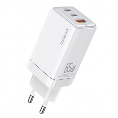 Incarcator Priza 2x Type-C PD65W, USB-A 3A, Usams (US-CC180), White