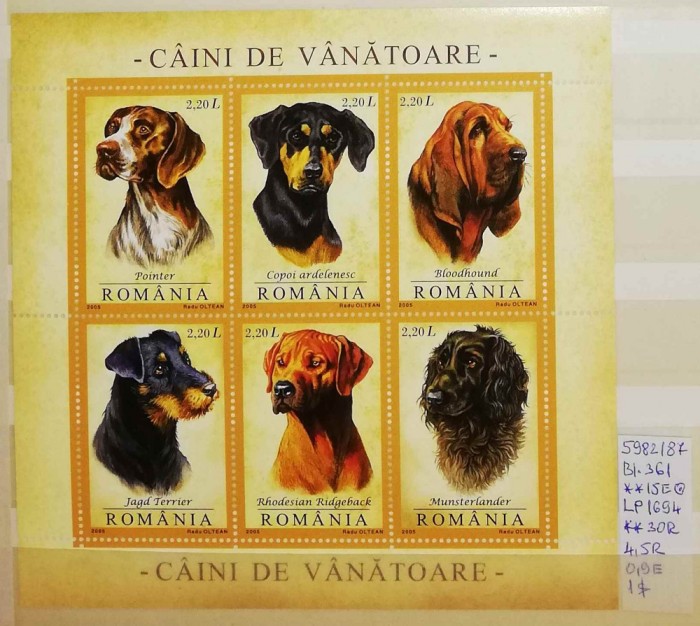 2005 Caini de vanatoare Bl.361 LP1694a MNH Pret 4+1Lei