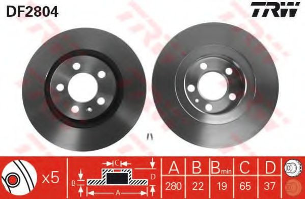 Disc frana VW GOLF V (1K1) (2003 - 2009) TRW DF2804