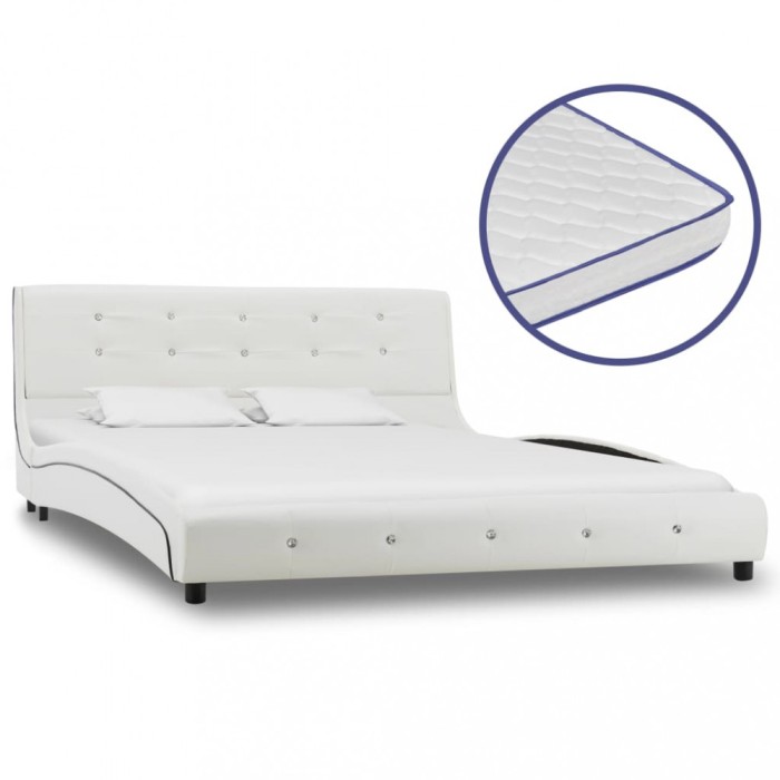 vidaXL Pat cu saltea spumă memorie, alb, 140 x 200 cm, piele ecologică 277556