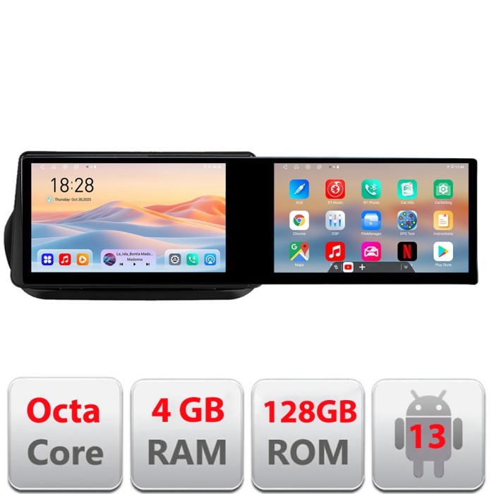 Navigatie Peugeot Bipper, CitroenNemo, Fiat Qubo 2008-2017 Edotec 2 ecrane 8 core 4+128 21.6 inch Incell android Wifi 5Ghz gps internet Kit-bipper v1