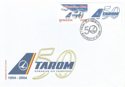 |Romania, LP 1646a/2004, TAROM-50 de ani de existenta, cu vinieta, FDC nelistat foto