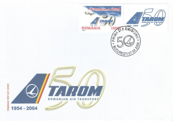 |Romania, LP 1646a/2004, TAROM-50 de ani de existenta, cu vinieta, FDC nelistat