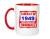 Cana maner rosu personalizata Fabricat in 1949 toate piesele sunt originale, INOVATIX&reg;. 330ml, Oem