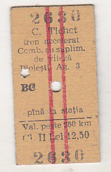 bnk div CFR Tichet tren accelerat Ploiesti 1971