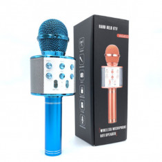 Microfon wireless pentru karaoke, cu bluetooth Albastru foto