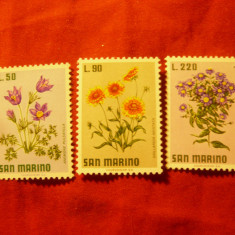 3 Timbre San Marino 1971 - Flori, val. 50 ,90 si 220 lire