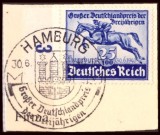 Timbru Germania WWII 1940 - Cursa de Cai Hamburg, Ștampilă Specială Primă Zi pe Fragment, Valoare Mare (Mi. 746) -A222