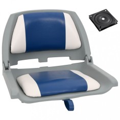 Set scaun pliabil pentru barcă, 2 piese, cu pernă alb-albastru