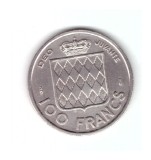 Moneda Monaco 100 francs/franci 1956, stare foarte buna, curata, Europa, Nichel