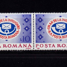 RO 1992 LP 1298 "Un an de la infiintare - RA Posta Romana", pereche V sau H, MNH