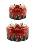 Set 2 cutii decorative Craciun metal multicolor II &Oslash;21,5x14,5h; &oslash;28,5x16,5h