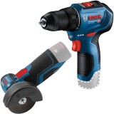 Bosch GSR 12V-30 + GWS 12V-76 - Masina de gaurit si insurubat fara acumulatori si incarcator Li-Ion 12 V - Ah 30 Nm + Polizor unghiular 76 mm