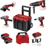 Set Einhell Profesional Power X-Change pe acumulator, Masina de gaurit si insurubat cu impact, Surubelnita cu impact, Ciocan rotopercutor, Polizor ung