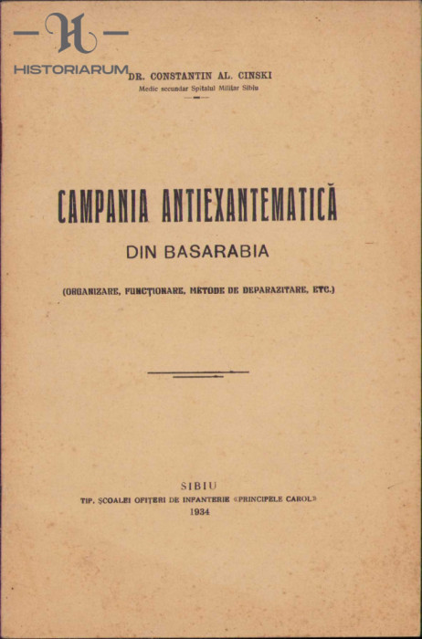 HST C119 Campania antiexantematica din Basarabia 1934 C-tin Cinski