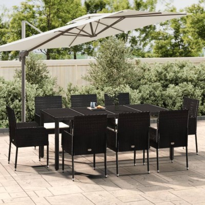 vidaXL Set mobilier de grădină cu perne, 9 piese, negru, poliratan foto
