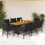 vidaXL Set mobilier de grădină cu perne, 9 piese, negru, poliratan 3212073