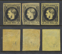 Romania 1867 Carol favoriti 2 parale hartie subtire 3 timbre MLH tipuri diferite foto