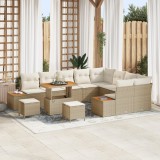 Set canapea grădină vidaXL cu 12 piese și pernițe din ratan bej și lemn de acacia, Set dining grădină vidaXL cu 3 piese și pernițe din ratan bej și le