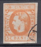 ROMANIA 1869 LP 25 CAROL I CU FAVORITI 5 BANI PORTOCALIU STAMPILAT