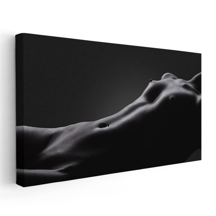 Tablou nud femeie, fundal negru 2031 Tablou canvas pe panza CU RAMA 70x140 cm