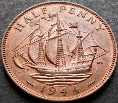 Moneda HALF PENNY - MAREA BRITANIE / ANGLIA, anul 1944 *cod 3578 = A.UNC foto