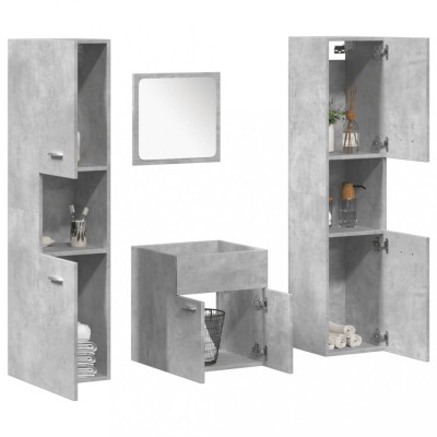 vidaXL Set mobilier de baie, 4 piese, gri beton, lemn compozit 3324873 foto