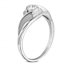 Inel argintiu din oțel inoxidabil, brațe curbate, zirconiu rotund transparent - Marime inel: 50