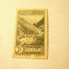 Timbru Andorra 1932 Vallees d'Andorra val. 1Fr stampilat