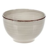 Bol ceramic bej cu dungi orizontale și margine maro, 850 ml, CMCLASS