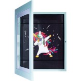 Rama Foto Flippy, cu Magnet, din Lemn, cu Spatiu Pentru Depozitare, Pentru Desene si Picturi A4, Sticla Securizata, Rama MDF, 21x30 cm, Albastru